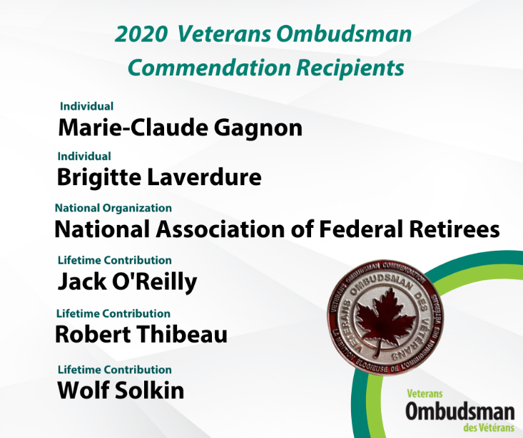 Honouring 2020 Veterans Ombudsman Commendation Recipients Office of